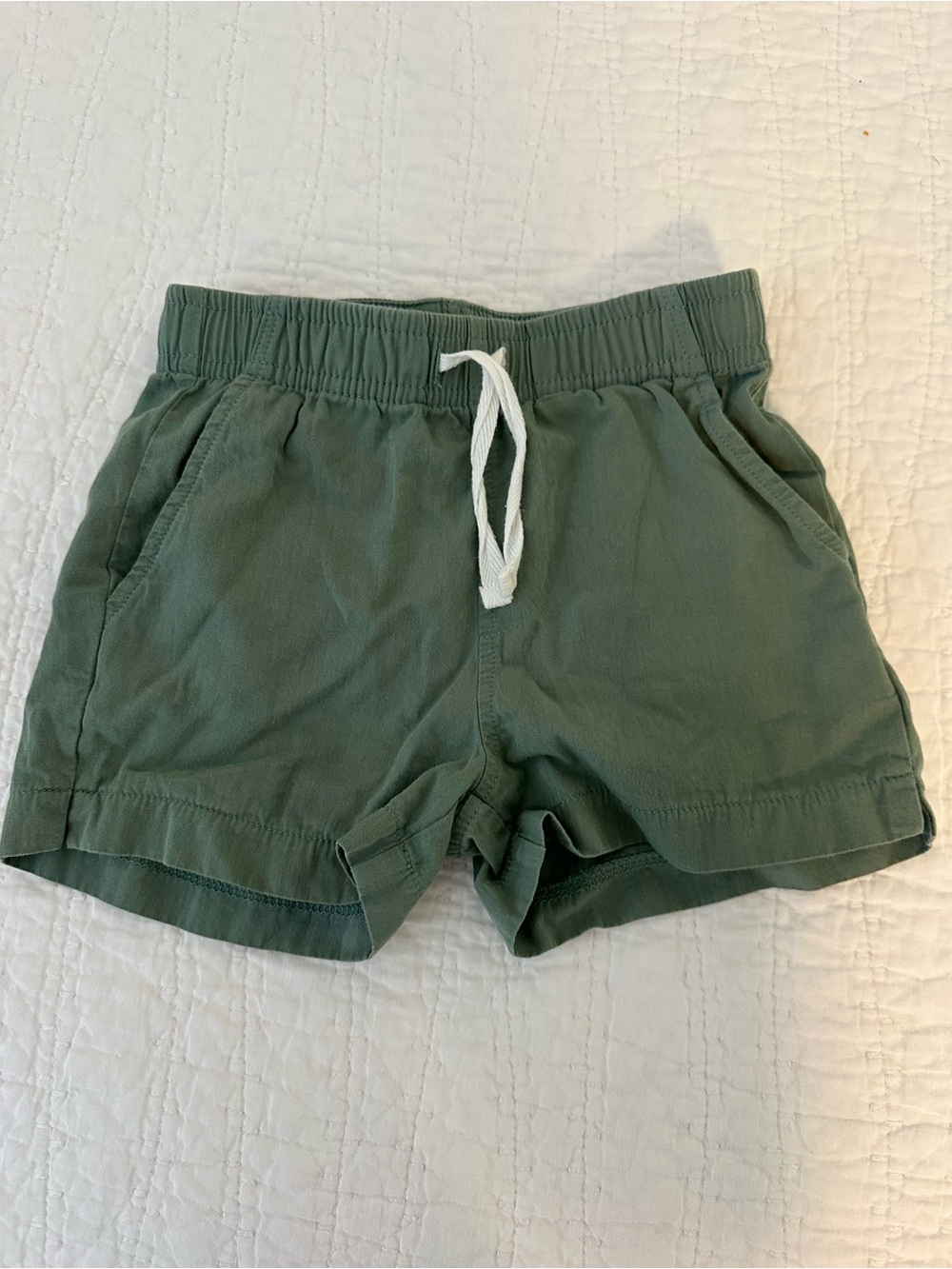 Girls' Olive Drawstring Cotton Shorts with Pockets